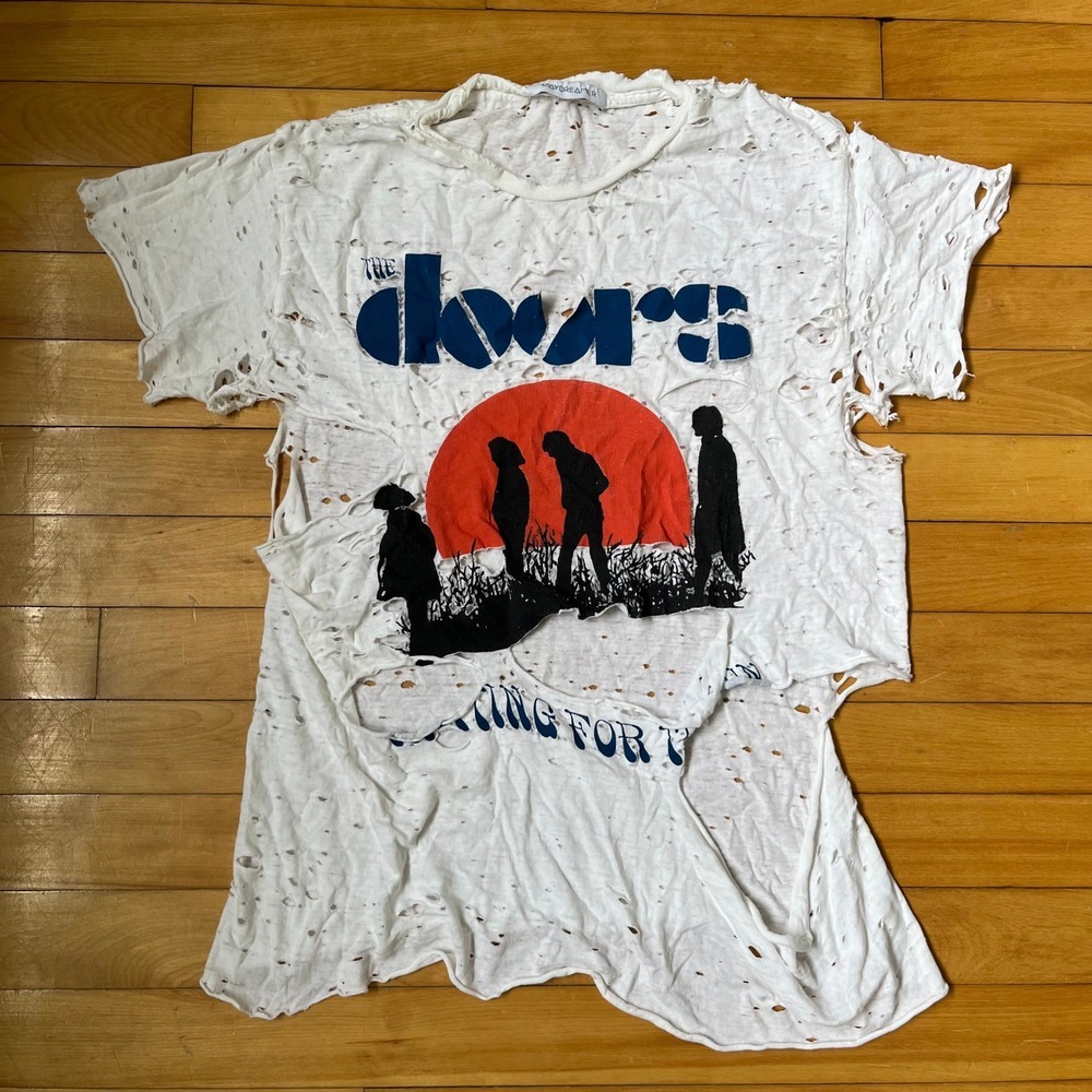 VTG Rare 70s Daydreamer The Doors Sun Distressed Shredded Graphic Tee White L